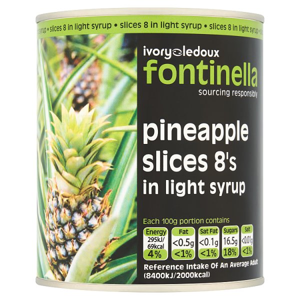 Fontinella Pineapple Slices 8's in Light Syrup 850g
