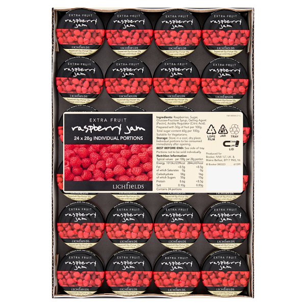 Lichfields Extra Fruit Raspberry Jam 24 x 28g Portions